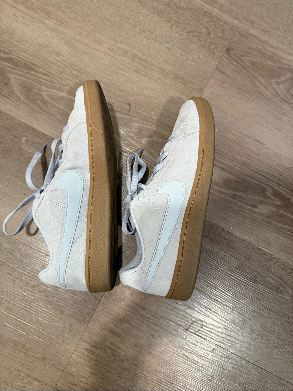 Nike Men's White Suede Sneakers with Gum Sole